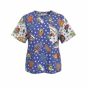 Vintage Silk Road by Theresa Sun Cotton Novelty Fish and Nautical Print Short Sl